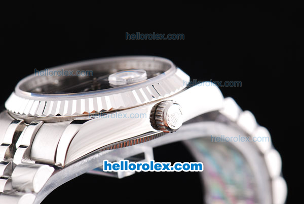 Rolex Datejust Oyster Perpetual Automatic Movement Silver Case with Black Dial and Diamond Markers - Click Image to Close